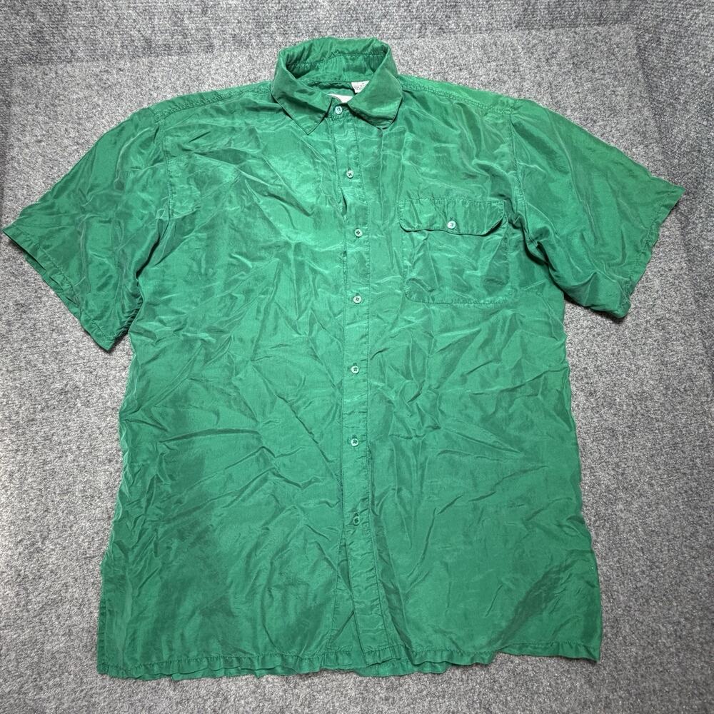 Vintage Men’s Silks Brand Button Down Green Pocket T-Shirt (Sz M) 100% Silk RARE